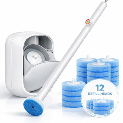 Image of Disposable Toilet Cleaner Wand and Holder Set, Wall Mounted Toilet Bowl Brush Kit with 12 Refill Heads, Hygienic Toilet Cleaning System for Bathroom and RV