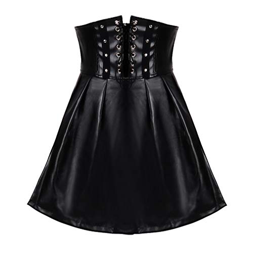 BODY CAGE Female PU Leather Skirt 2019 Waist Strap Waist Pleated Skirt Gothic Style Belt Black