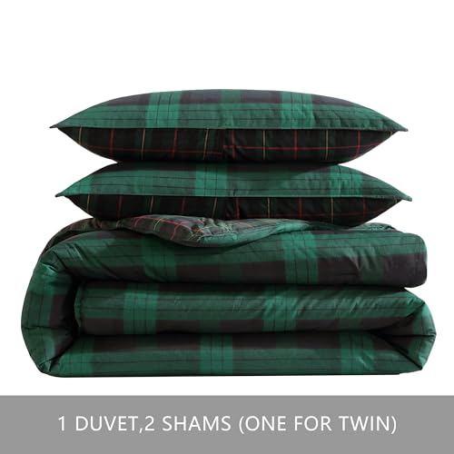 Image of Eddie Bauer - King Duvet Cover Set, Soft & Reversible Cotton Bedding with Button Closure, 3 Piece Bed Set with Matching Pillowcases (Woodland Tartan Green)