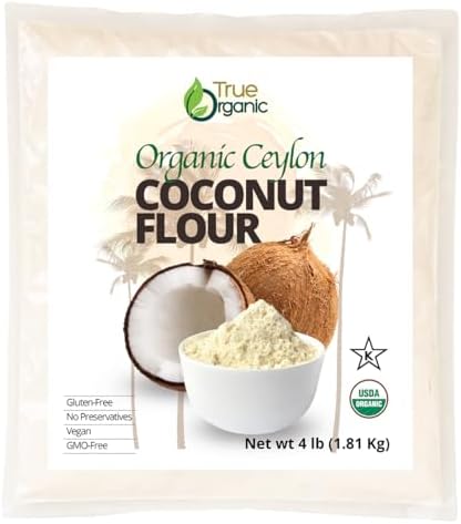 True Organic Ceylon Coconut Flour, 4 Pound / 64 Oz Bulk Bag, Certified Organic, USDA & Kosher Certified, Non-GMO, Organic Ceylon Coconut Flour for Baking, Pure Ceylon Premium Quality