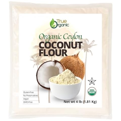 True Organic Ceylon Coconut Flour, 4 Pound Bulk Bag, Certified Organic, USDA & Kosher Certified, Non-GMO, Organic Ceylon Coconut Flour for Baking Keto, Pure Ceylon Premium Quality Cover