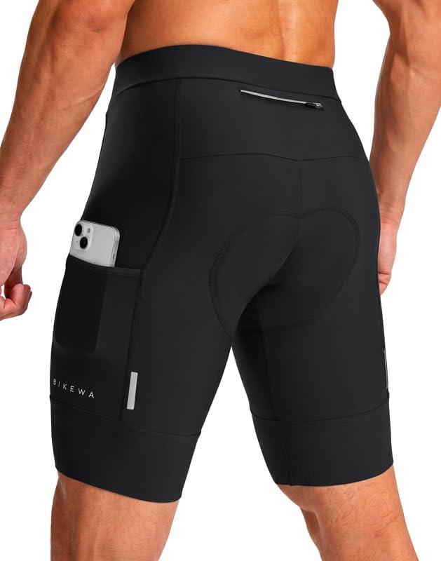 Bikewa Men's Bike Shorts 4D Padded Cycling Shorts for Men Road Riding Biking Bicycle Zipper Pockets