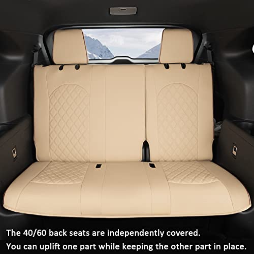 Giant Panda Customized Full Set Car Seat Covers Fit For Toyota Highlander L Le Xle Limited Hybrid 2020 2021 2022 2023 Three-Row Model, Second Row 40/60 Split, Faux Leather - (Beige) #TOP4