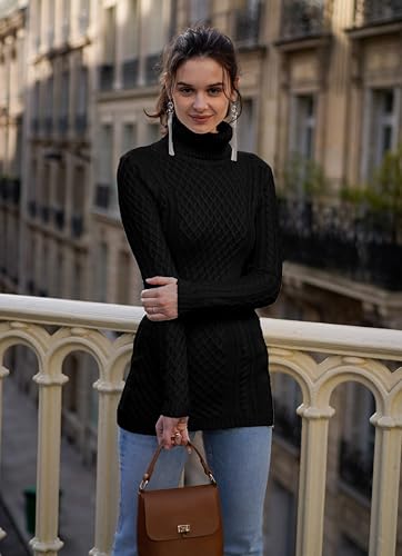 Image of v28 Women's Cotton Turtle Cowl Neck Aran Fishermen Fair Isle Cable Knit Sweater