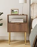 HEYZOEY Bedside Table Bedside Cabinet with 1 Open Shelf And 1 Drawer,Modern Boho Bedside Table for Bedroom,Living Room,Walnut