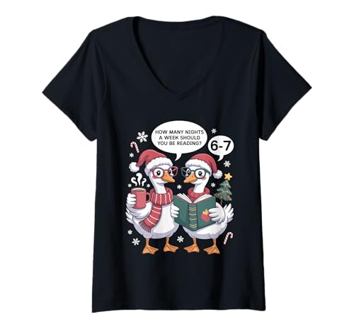 Womens 67 Meme Funny Christmas Reading School Librarian Teacher V-Neck T-Shirt