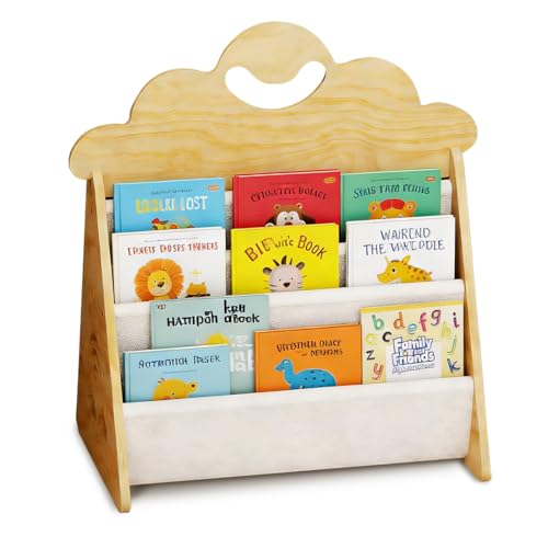 CEWROM Montessori regał na książki dla dzieci, regał na książki dla dzieci, regał dziecięcy z 2 poziomami, otwarty regał dziecięcy, do kącika do czytania, pokoju dziecięcego, do przedszkola i sali