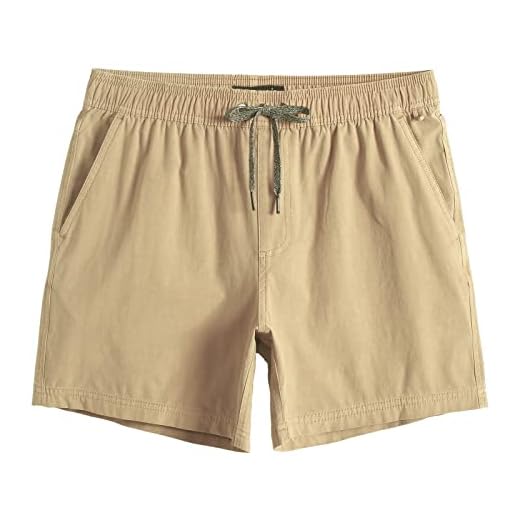 maamgic Men's 5 inch Inseam Shorts Pull-On Relaxed Fit Comfort Stretch Short Shorts with Pockets Washed Khaki Medium