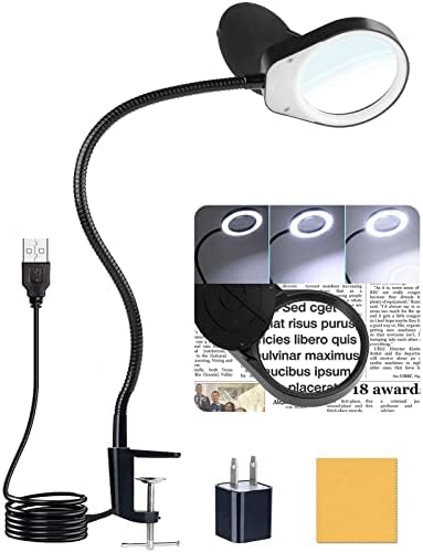 10X Magnifying Glass Lamp with Light, Magnifier Light with Clamp, Adjustable Flexible Gooseneck Magnifier Light for Close Work Reading, Crafting, Sewing, Soldering, Jewelry Makers
