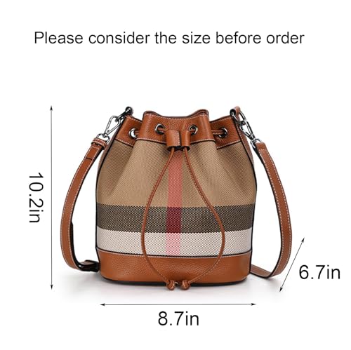 Bucket Tote Bag for Women, Small Leather and Canvas Crossbody Bag, Ladies Tote Bag with Shoulder Strap2