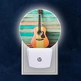 Round LED Night Lights Lamp with Dusk to Dawn Sensor, Beautiful Display of Crafter Guitar On Colored Wall Night Light Plug Into Wall for Kids Room, Bedroom, Bathroom, Kitchen, Hallway