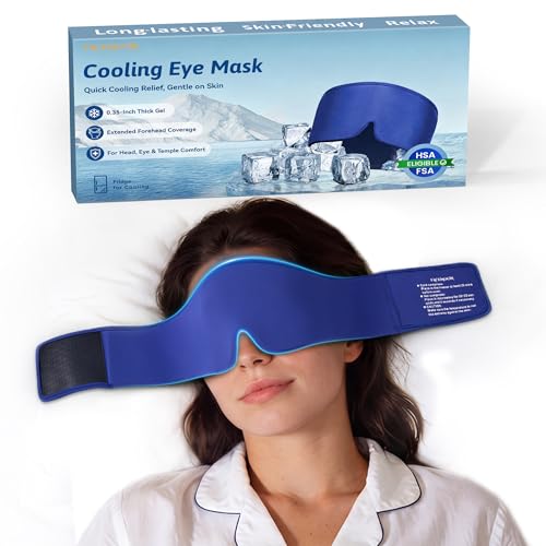 Cooling Gel Eye Mask Sleep: FSA -HSA Eligible, Cold Compress for Puffy Eyes & Migraine Relief - Reusable Gel Weighted Sleeping Mask for Dark Circles & After Surgery, Eye Care,Ice Pack for Eyes, Blue