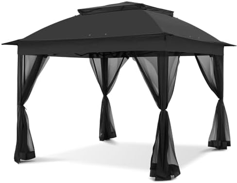 COOS BAY 11x11 Pop Up Instant Gazebo Tent with Mosquito Netting Outdoor Canopy Shelter with 121 Square Feet of Shade (Black)
