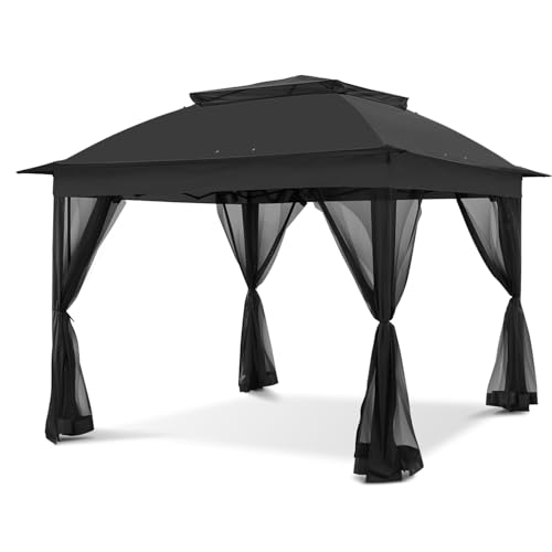COOS BAY 11x11 Pop Up Instant Gazebo Tent with Mosquito Netting Outdoor Canopy Shelter with 121 Square Feet of Shade (Black)