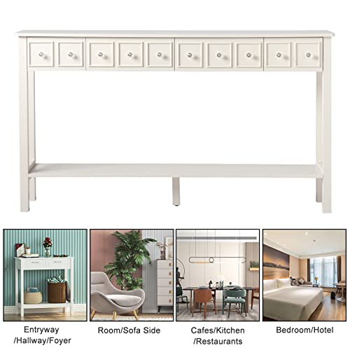 Royard Oaktree Console Table Extra Long Entryway Table With 4 Drawers And Storage Shelf Retro Accent Sofa Table For Living Room,Entryway,Hallway,Antique White #TOP6