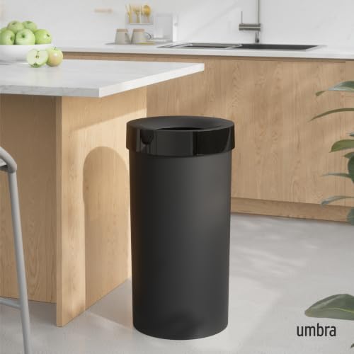 Image of Umbra Vento Kitchen Trash Can, Open Top 16.5 Gallon Garbage Can, Black
