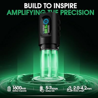 INKin الوشم بندقية كيت، Inkflexo آلة الوشم اللاسلكية مع 2.0 mm - 4.2 mm طول السكتة الدماغية قابل للتعديل، الوشم آلة كيت مع بطاريات 2 Pcs 1600 mah امدادات الطاقة وإبر خرطوشة ريفو متنوعة