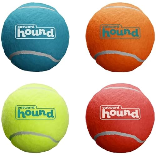 Outward Hound Squeaker Ballz Tennis Ball Dog Toy, Large, 3", 4-Pack