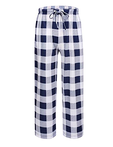Ekouaer Boys Pajama Pants Long Sleep Bottoms Soft Elastic Waist Plaid Lounge Pants With 2 Pockets