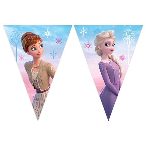 Procos 93843 Flag Banner Frozen 2 Wind Spirit FSC Mix Hanging Decoration Garland Birthday Theme Party