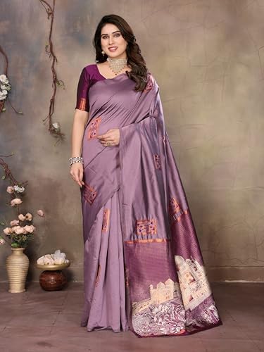 Image of Sidhidata Women's Kanjivaram Banarasi Soft Silk Saree With Unstitched Blouse Piece (Silk Box Flower)