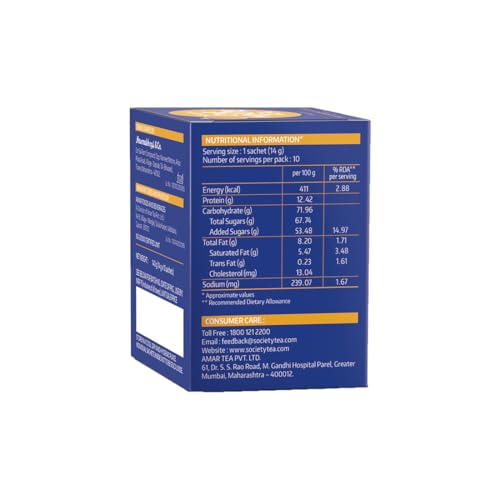 Image of Society One Minute Tea | Ginger Lemongrass Flavour | Made with Lemongrass & Ginger | Flavoured Instant Tea | 14g X 10 Sachets (140g) | Pack of 1