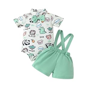 UUAISSO Kleinkind Baby Junge Sommer Kleidung Dinosaurier Druck Kurzarm Tops Hosenträger Shorts Set