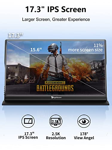 Magicraven 2.5K Portable Monitor, 17.3 Inch 1440P Ips Laptop Monitor, Dual Usb C Hdmi Second Computer Screen, Vesa Gaming Display With 2 Speakers, Travel Monitor For Laptop Ps4/5 Pc Phone Xbox Switch #TOP1