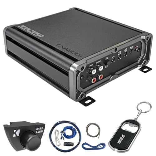 KICKER CX Series 46CXA8001T Mono Subwoofer Amplifier w/ 46CK8 Amp Wiring Kit & 46CXARCT Dash Mount Wired Remote and DIAS Keychain