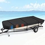 ジョンボートカバー 16~18フィート 900D オックスフォード布 防水 高耐久 Jon Boat 防水 トレーラー可能 ボートカバー 防風ストラップ付き Jon Boat Beam幅 最大79インチ ブラック