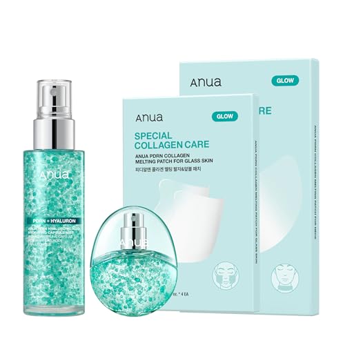 ANUA PDRN Glass Skin Routine Set, Hydrating Mist Duo (100ml & Travel Size 30ml), Firming Neck Care Patch & Radiant Glass Skin Face Patch Set for Deep Hydration & Healthy Glow Skin, Korean Skincare