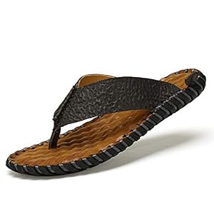 XYAL0003001 Xingyue Aile Slippers & Sandalen Zomer Casual Beach Slipper voor Mannen, Flip Flops Thong Lederen Slip op Sandalen Handgemaakte Borduurschoenen (Kleur: Rood, Maat : 45 EU)