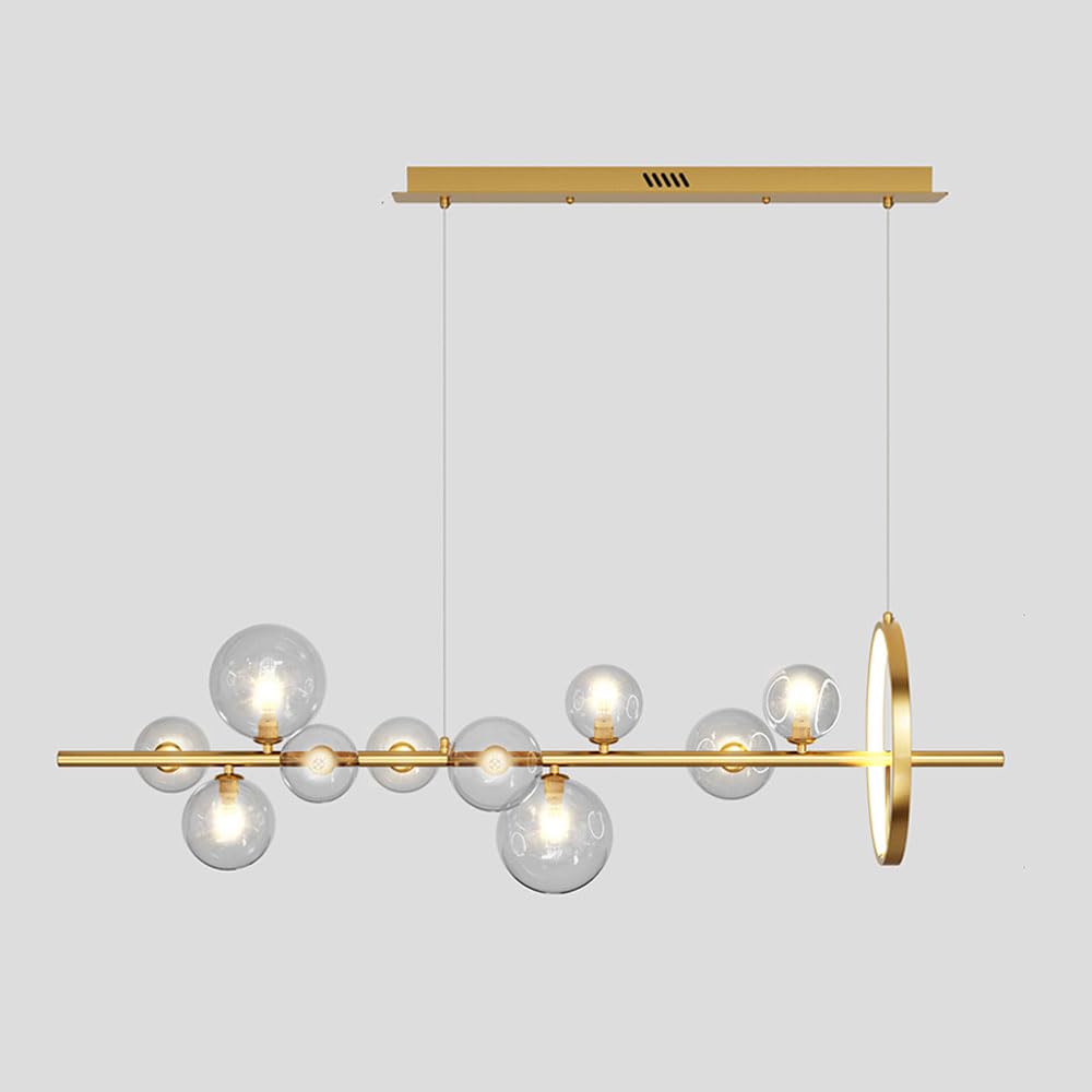 KXEcoLife Ceiling Pendant Light Fixture Modern Strip Chandelier Globe Glass Hanging Lamp with LED Adjustable Cluster Lighting for Kitchen Island Bedroom Dining