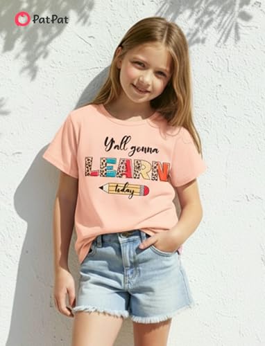 Image of PATPAT Girls Crewneck Short Sleeve Graphic Tees Animal Print Shirts Cute Summer Outfits 5-12 Years