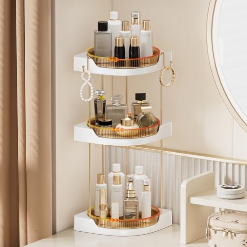 360 Rotating Organizer, Skincare Storage, Turntable Cosmetic Dresser, Countertop Vanity Organizer,Makeup Container, Multi-Purpose Storage for Bathroom,Cabinet, Kitchen(Gold,3-Tier)