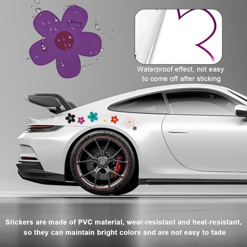 Image of KVAEY Flowers Car Stickers Set, Self Adhesive Daisy Flower Label Stickers for Car Body Mirror Window, Waterproof Hippie Stickers for Car Scooter Laptop Decoration, Car Accessories (Style C)