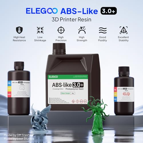 Image of ELEGOO ABS-Like Resin 3.0+, Upgraded 3D Printer Photopolymer Resin, Higher Heat-Resistance Fast Curing High Precision Non-Brittle, Smoky Black 2000g