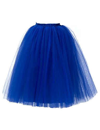 Stillluxury Damen Tutu Rock 50er Midi Tanzkleid Unterrock Hoopless Tüll Petticoat Rockabilly Gr. 36, königsblau Cover