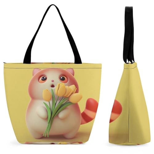 Sac à bandoulière chaton mignon et fleurs grand volume 28.5x18x32.5cm