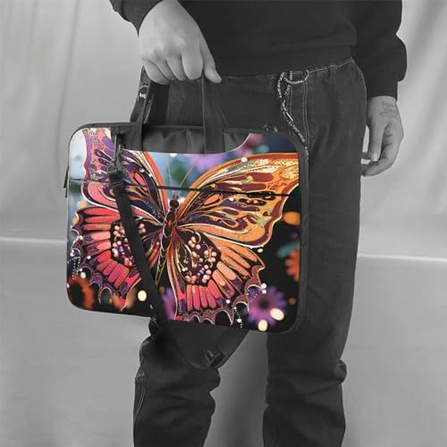 Bolso para laptop con diseño mariposa y flores negro miniatura 6