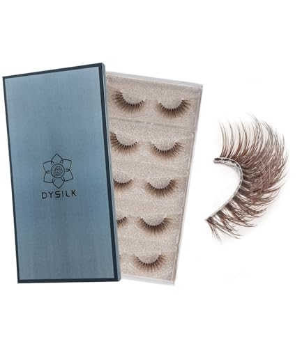 DYSILK Brown Wispy Lashes 5 Pairs, 16mm Cat Eye Eyelashes Natural...