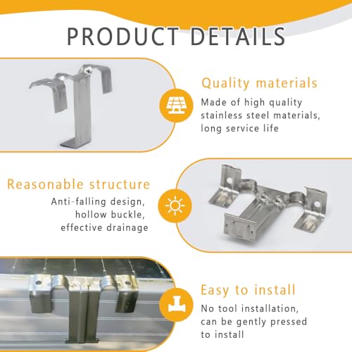 Solarpanel Wasserablauf Clip, Solarpanel Schlammentfernungsclip, Edelstahl Reinigungsclips für Zur Automatischen Entfernung von Regenwasser und Staub von Solarpanel 30 Stück（Drainage Clip-30mm)