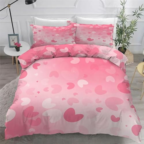 Housse de couette 160x200 rose zippée parure lit microfibre anti-plis