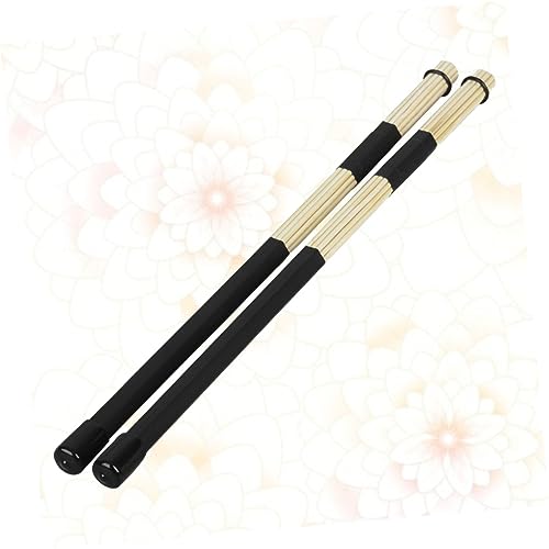 2 piezas de baquetas para batería de bambú, baquetas de madera, juego de cepillos para percusión, accesorios portátiles para instrumentos musicales, color negro miniatura 5