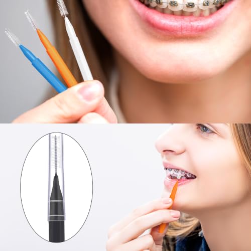 Image of Patelai 100 Pieces Braces Dental Brush for Cleaner Interdental Toothpick Dental Tooth Flossing Head Oral Hygiene Flosser Toothpick Cleaners Tooth Tool (White,Blue,Black,Mixed Size)