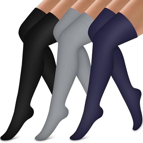 Image of Bluemaple Thigh High Compression Socks for Women and Men Circulation(3 Pairs) Over the Knee-Best Support for Running,Travel