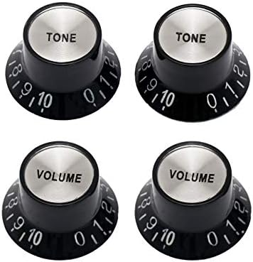 Metallor Electric Guitar Top Hat Knobs Speed Control Knobs 2 Volume 2 Tone Compatible with Les Paul LP Electric Guitar Parts Replacement (Black)