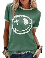 Material: 100% cotton. soft, beautiful colours, great cut, comfortable and lightweight t shirts for women Design: The women tops features a round neck, short sleeves, a Smlie face print pattern and regular fit design. This women's t-shirt is simple b...