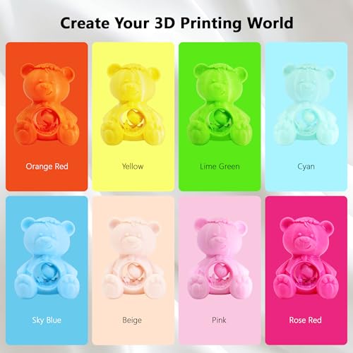 Image of 1.75mm 3D Printer PLA Filament 8 Colors Bundle: Pink, Yellow, Orange, Lime Green, Sky Blue, Cyan, Beige, Rose Red, 8 Spools Packed, Each 250g, Total 2Kg 3D Printing Material, 250g x 8 Spools