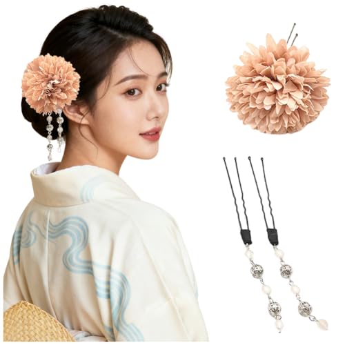 FASELE 和服 髪飾り 造花 ヘアピン Uピン ピンポンマム フリンジ 和装小物 髪留め 成人式 和風 和装 振袖 浴衣 着物 人気 卒業式 結婚式 七五三 パーティー 謝恩会 お正月 花火大会 花 ドライフラワー ヘアアクセサリー 3点セット